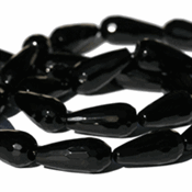 Sort onyx, facet dråbe, 16x8mm, streng